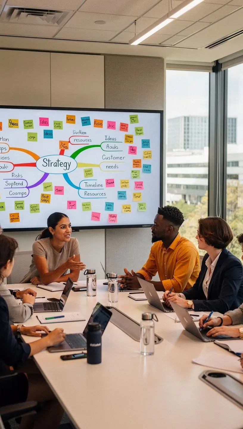 Przejrzysty układ biura z wyraźnymi ścieżkami komunikacyjnymi i przestronnymi pomieszczeniami.